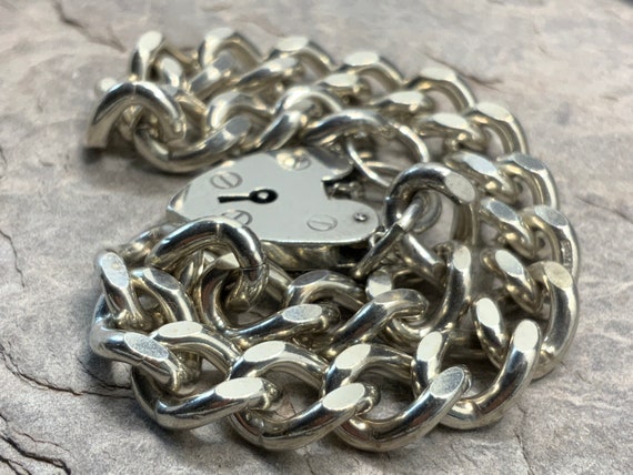 Vintage Sterling Silver Chunky Charm Bracelet Hea… - image 3