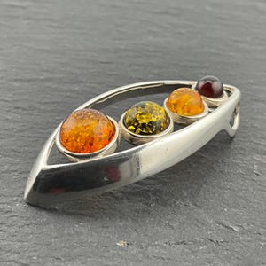 Vintage Amber Sterling Silver Fancy Marquise Pendant