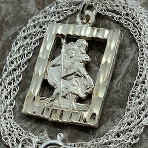 Vintage Solid Sterling Silver St Christopher Pendant Necklace