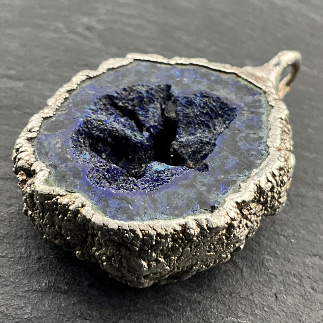 Vintage Blue Azurite Nodule Fancy Banded Sterling Silver Pendant - Etsy