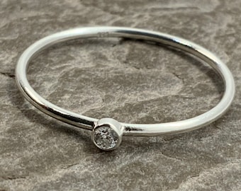 Fine Sterling Silver Stacker Spacer Cubic Zirconia Ring