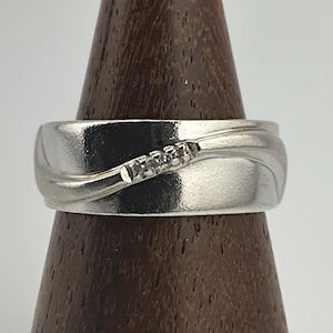 Vintage Diamant Sterling Silber Wellenband Band, UK Größe P, US Größe 7 1/2, EU Größe 55 1/4