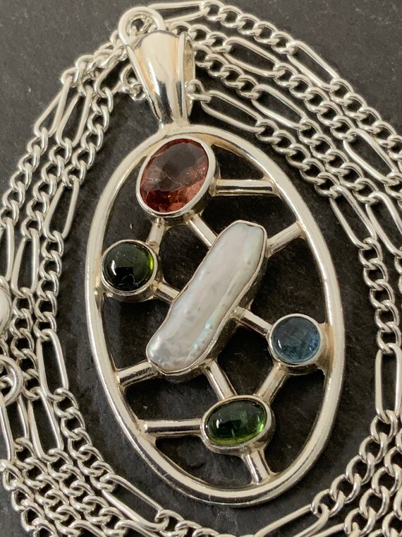 Pendentif Argent Ancien Avec Grenat, Péridot, Améthyste, Topaze Et Pierre De Lune