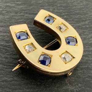 Vintage 18ct Gold Sapphire & Diamond Horseshoe Statement Pin Brooch