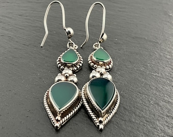 Orecchini pendenti quadrati in argento sterling con onice vintage - Italia