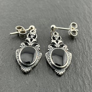 Vintage Onyx Sterling Silver Dangle Stud Earrings