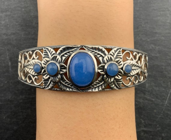 Vintage Solid Sterling Silver Agate Bangle - image 8