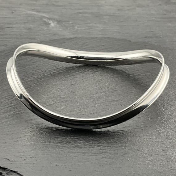 Vintage Solid Sterling Silver Stacker Wave Bangle - image 5
