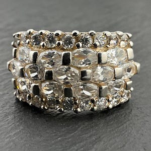 Vintage Cubic Zirconia Sterling Silver Statement Ring, UK Size P, US Size 7 1/2, EU Size 55 1/4