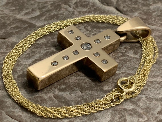 Vintage Diamond 14ct Gold Cross Pendant 