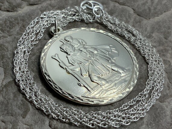 Vintage Sterling Silver St Christopher Pendant Necklace Etsy