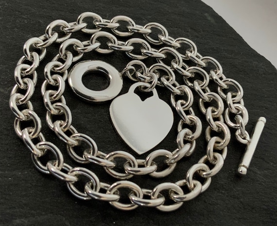 Vintage Heavy Sterling Silver Heart T-Bar Ring Ne… - image 2