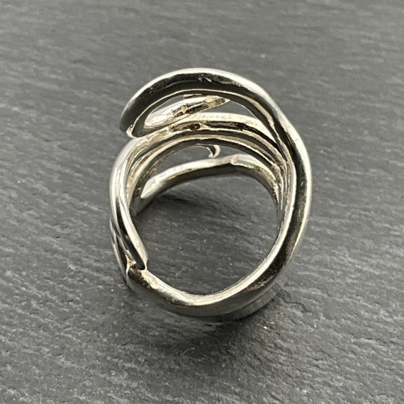 Vintage Sterling Silver Fork Statement Ring, UK S… - image 5