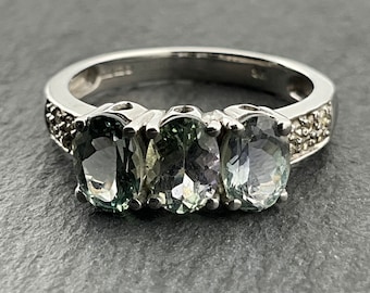 Vintage Solid 9ct White Gold Aquamarine & Diamond Ring, UK Size O, US Size 7, EU Size 54