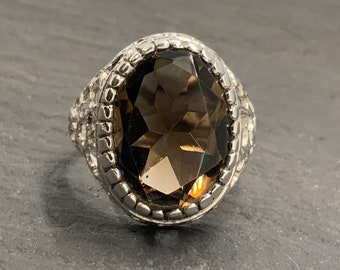 Vintage Citrine Sterling Silver Fancy Chunky Statement Ring, UK Size N1/2, US Size 6 3/4, EU Size 53 1/4