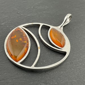 Vintage Amber Sterling Silver Modernist Statement Pendant