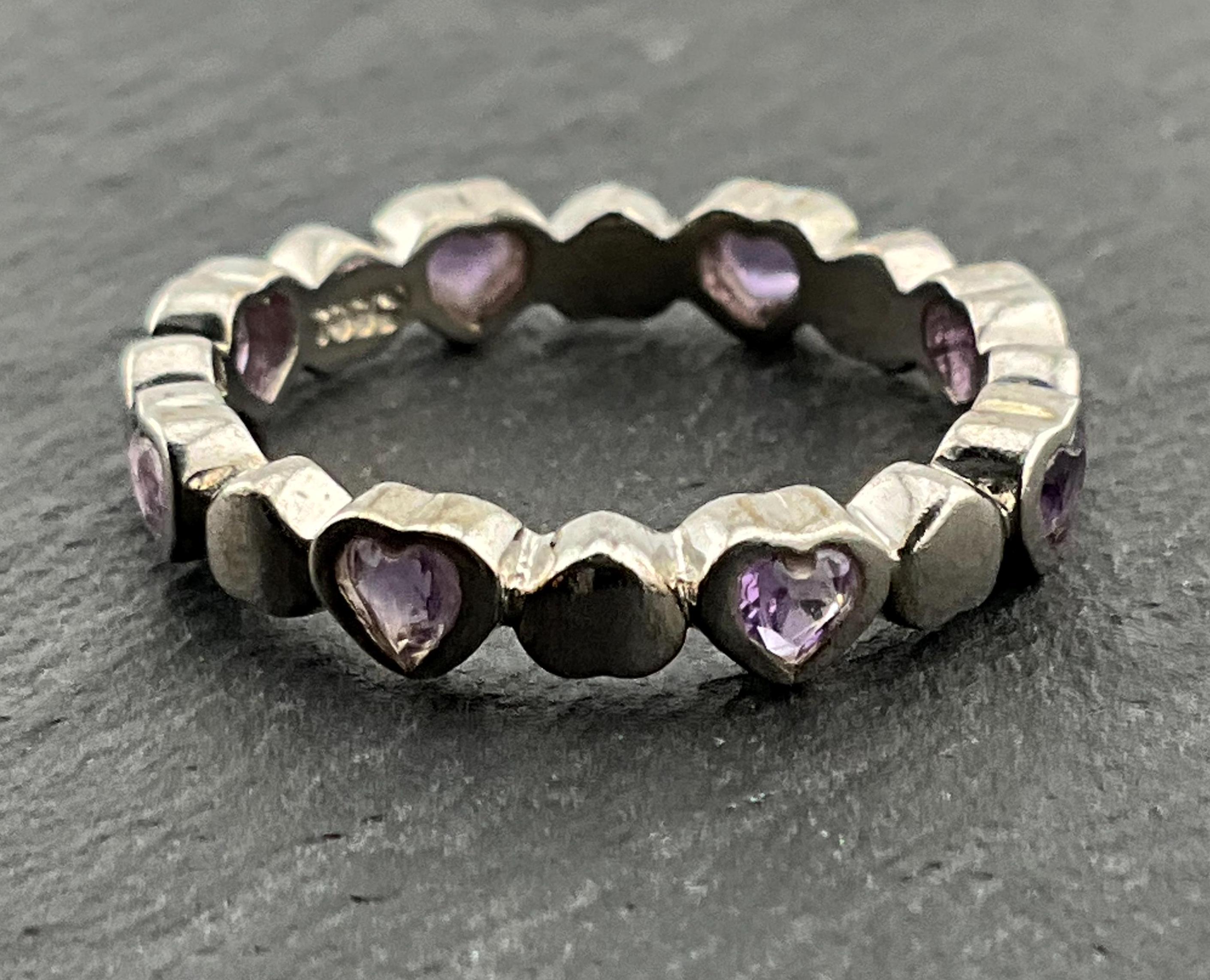 Vintage Amethyst Sterling Silver Heart Eternity Stacker Spacer Ring, UK ...