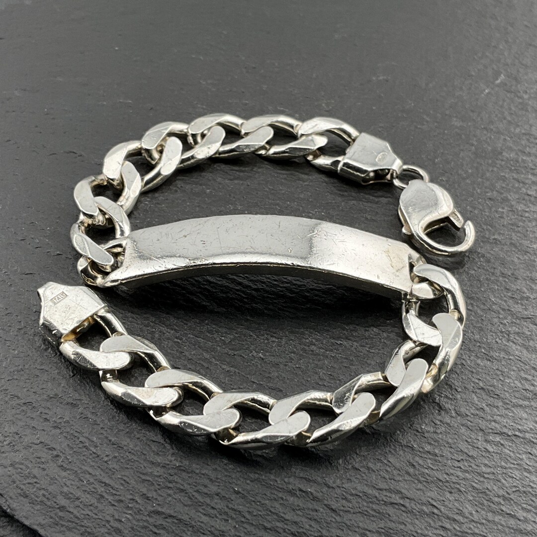 Vintage Heavy Sterling Silver Chunky ID Curb Bracelet - Etsy