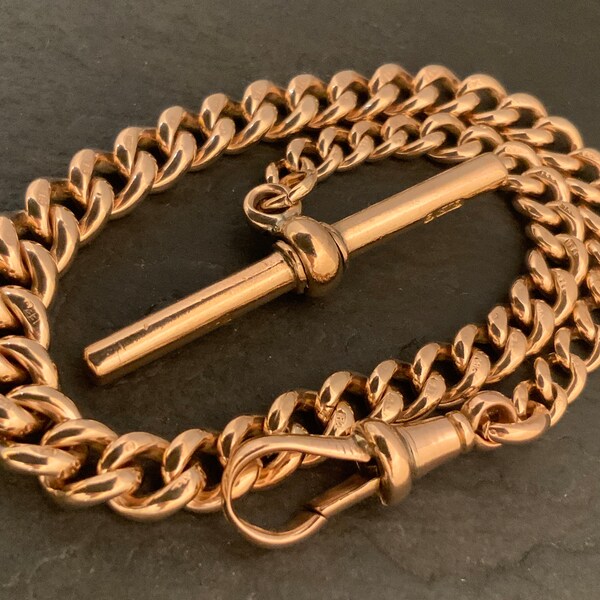 Bracciale vintage con barra a T in oro rosa massiccio da 9 ct