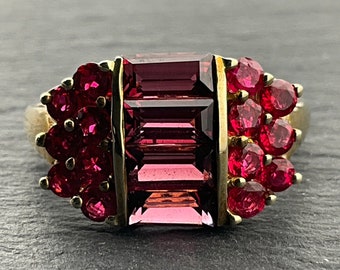 Vintage Solid 9ct Gold Ruby & Garnet Ring, UK Size N1/2, US Size 6 3/4, EU Size 53 1/4,