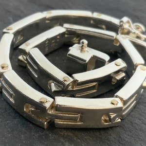 Vintage Solid Sterling Silver Fancy Panel Link Bracelet