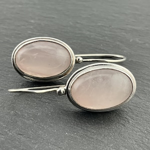 Vintage Sterling Silver Rose Quartz Dangle Earrings