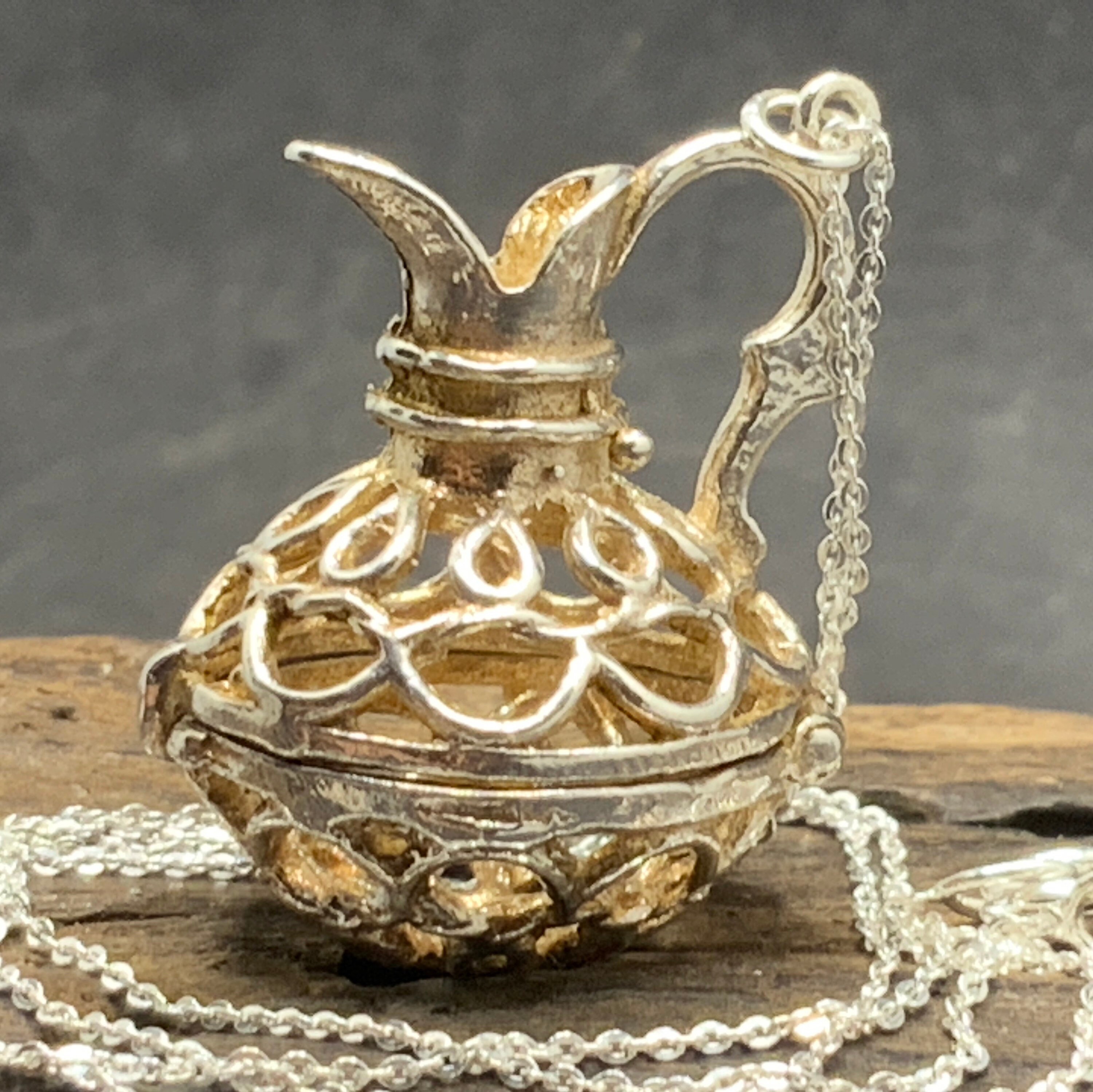 Vintage Sterling Silver Jug Pendant Necklace Etsy