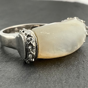 Vintage Pearl & Cubic Zirconia Sterling Silver Solitaire Statement Ring, UK Size O, US Size 7, EU Size 54