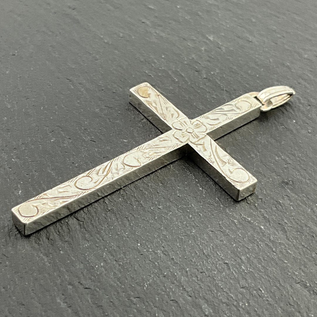 Vintage Sterling Silver Floral Cross Pendant - Etsy