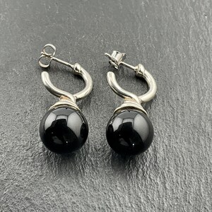 Vintage Onyx Sterling Silver Drop Stud Earrings