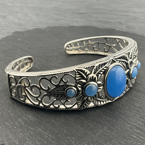 Vintage Solid Sterling Silver Agate Bangle - image 4