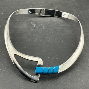 Vintage Super Heavy Sterling Silver Turquoise Collar Choker Necklace