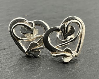 Vintage Sterling Silver Heart Stud Earrings