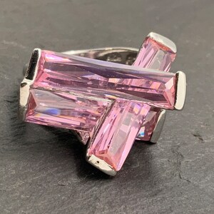 Vintage Pink Cubic Zirconia Sterling Silver Abstract Statement Ring, UK Size Q, US Size 8, EU Size 56 3/4