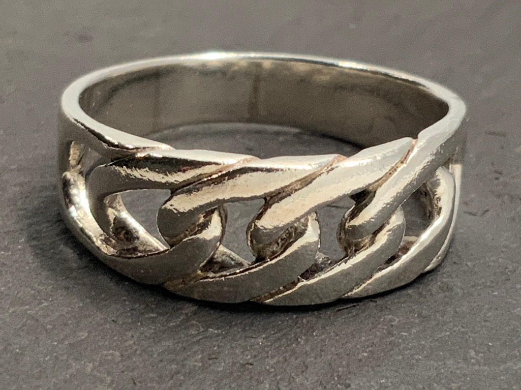 Vintage Sterling Silver Chunky Chain Band Ring, UK Size Y