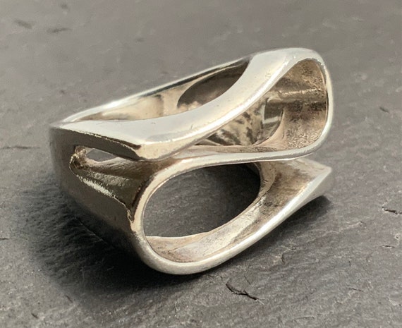 Vintage Sterling Silver Swirl Band Ring, UK Size … - image 3