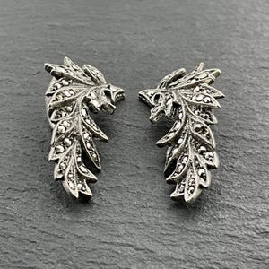 Vintage Markasiten Sterling Silber Blatt Ohrclips