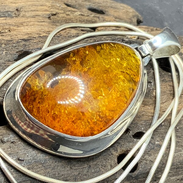 vintage Sterling Silver Amber Pendentif Collier