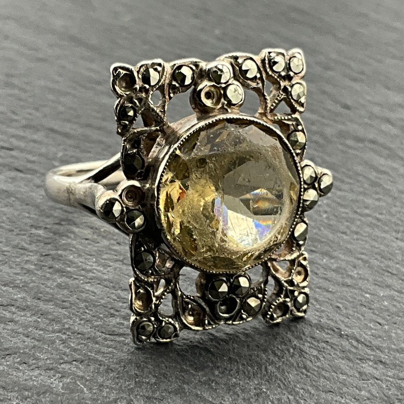 Anello vintage in argento sterling con citrino e marcasite, taglia UK M, taglia US 6, taglia EU 51 1/2 immagine 4