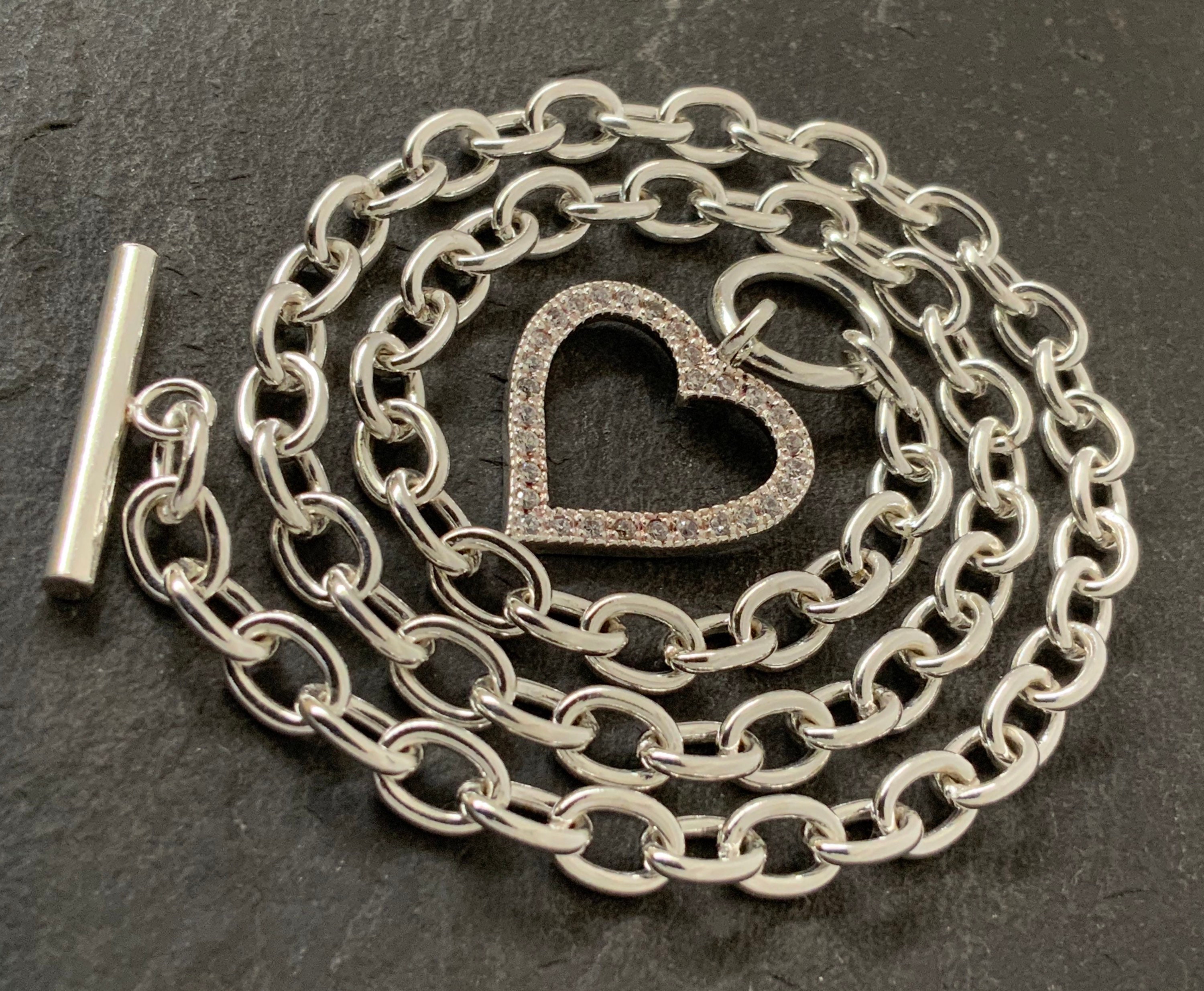 Silver heart 2024 t bar necklace