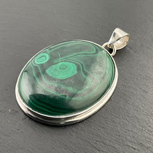 Vintage Super Heavy Malachite Sterling Silver Oval Pendant