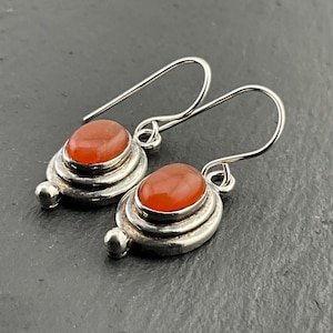 Vintage Sterling Silver Orange Lace Agate Dangle Earrings