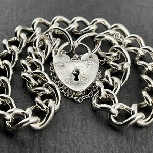 Vintage Sterling Silver Heart Padlock Charm Bracelet