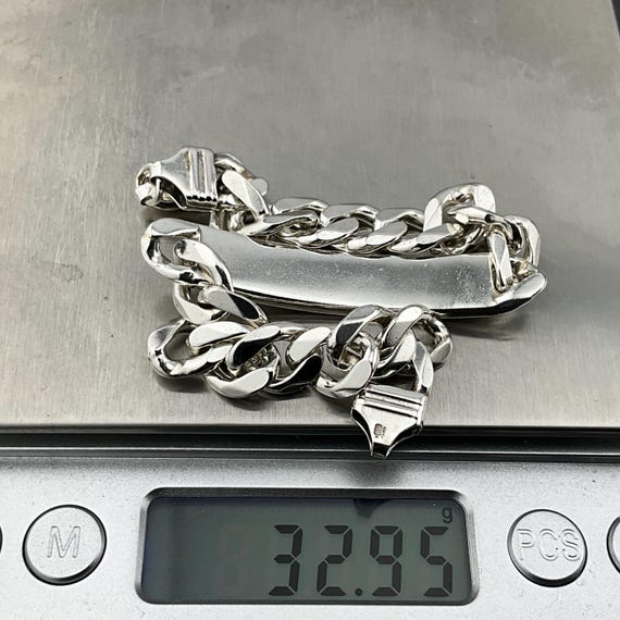 Vintage Heavy Sterling Silver ID Curb Bracelet - Etsy