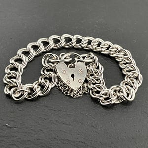Vintage Sterling Silver Heart Padlock Charm Bracelet