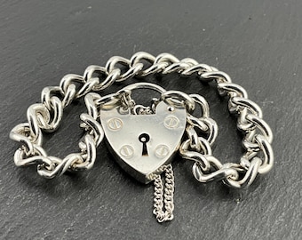 Vintage Sterling Silver Heart Padlock Charm Bracelet