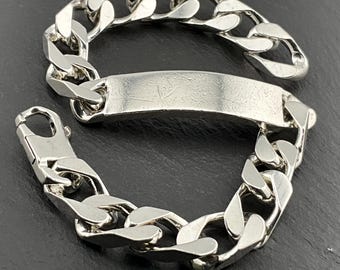 Vintage Long Chunky Sterling Silver ID Bracelet - Etsy