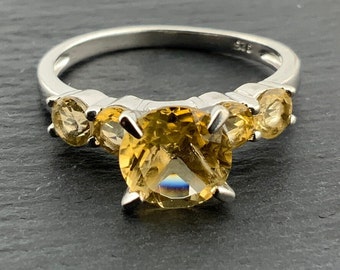 Vintage Citrine Sterling Silver Statement Ring, UK Size R1/2, US Size 9, EU Size 59 1/4