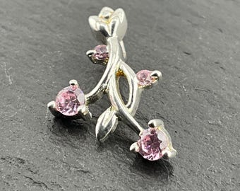 Colar com pingente de prata esterlina floral de zircônia cúbica rosa vintage