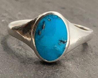 Anillo turquesa de plata de ley vintage, talla O del Reino Unido, talla 7 de EE. UU., talla 54 de la UE